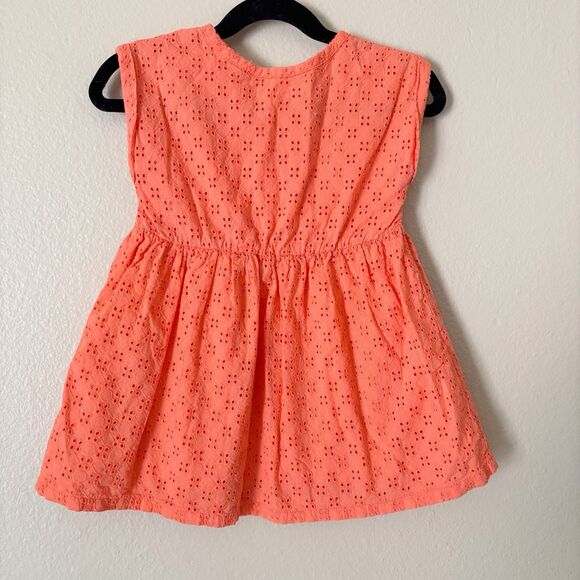 Cat & Jack Dress Girls 2T Orange Eyelet A-Line Mid Pullover Roll Cuff - Picture 6 of 8